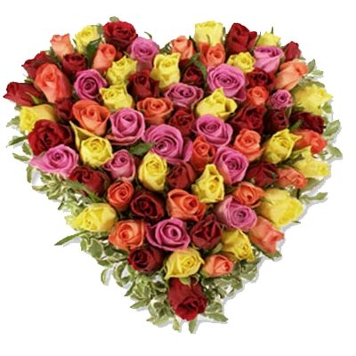 Mix Roses Heart Shape Basket