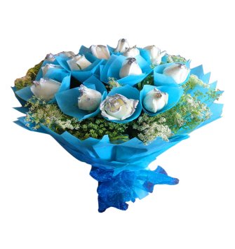 White rose with blue covering