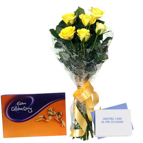 Yellow Roses Cadbury Celebration Box