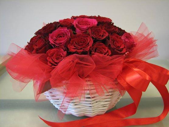 20 red rose round basket