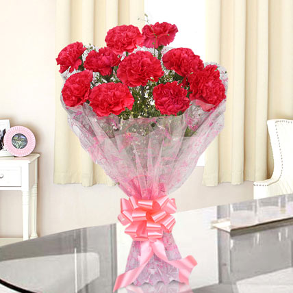10 Red Carnations Bunch
