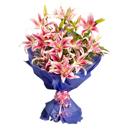 10 Pink Oriental Lilies Bunch