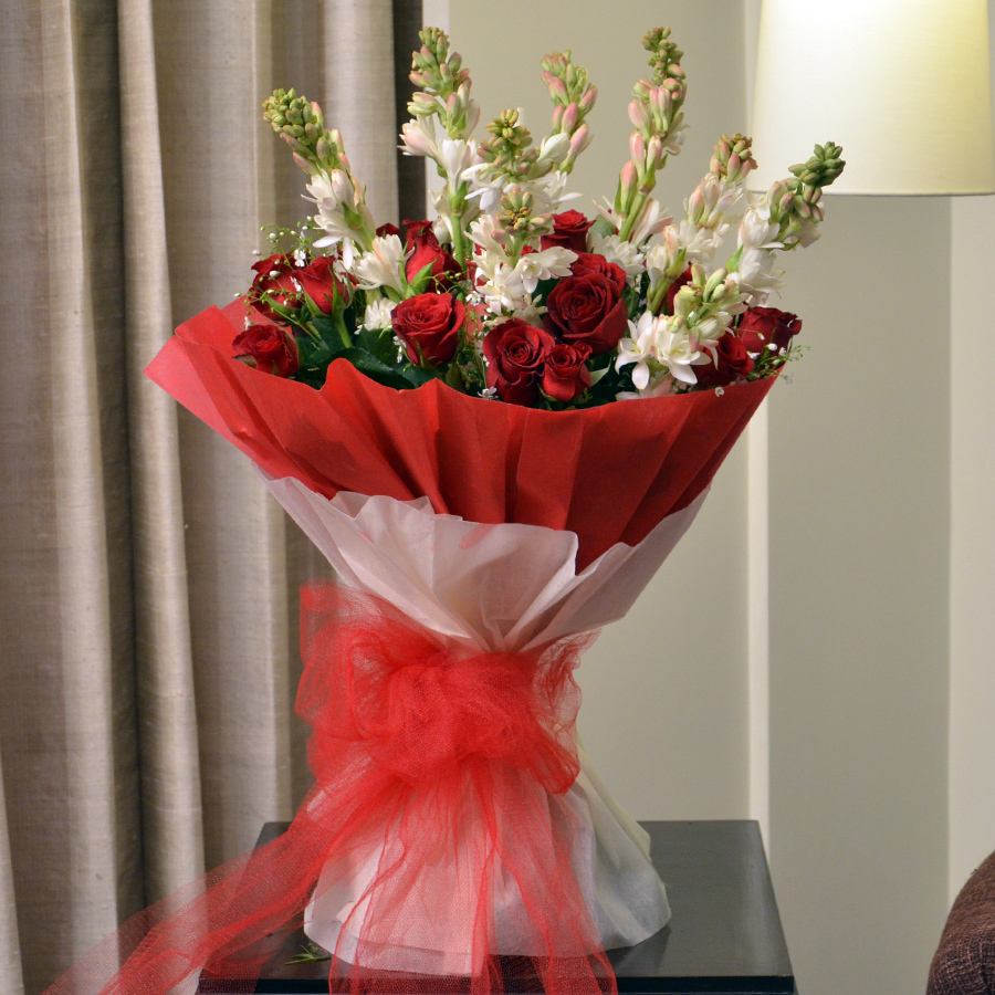 Red Roses & Tuberose Bouquet 