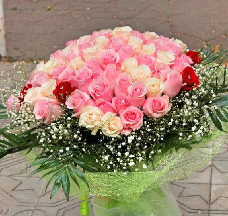 Pink, White and Red Roses Bunch