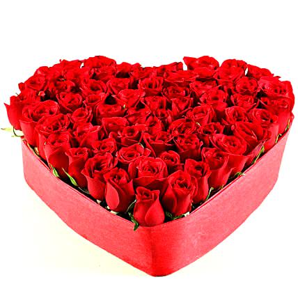65 Red Roses Valentine Heart Shape Arrangement