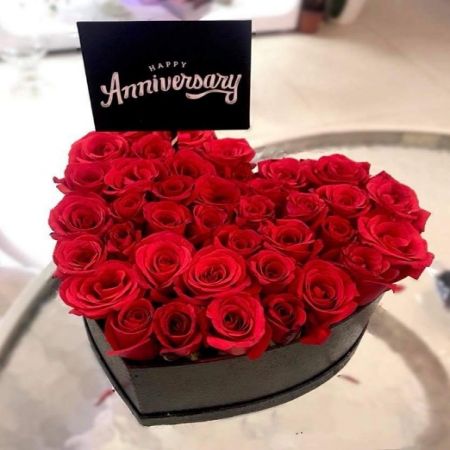 Happy Anniversary Heart Shape Flowers Arrangement 