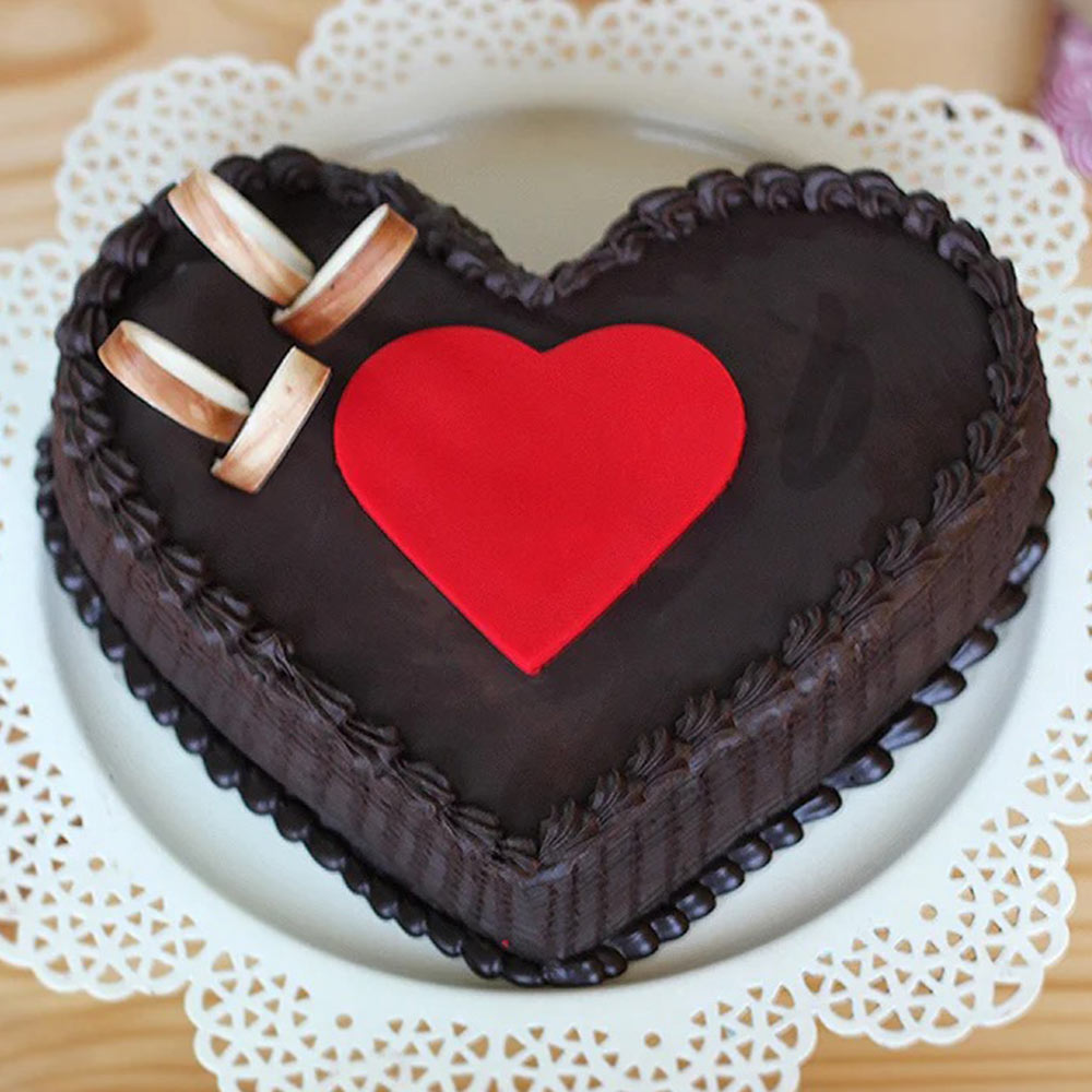Heart-Shaped Chocolate Truffle Cake with Red Fondant Heart | Same ...