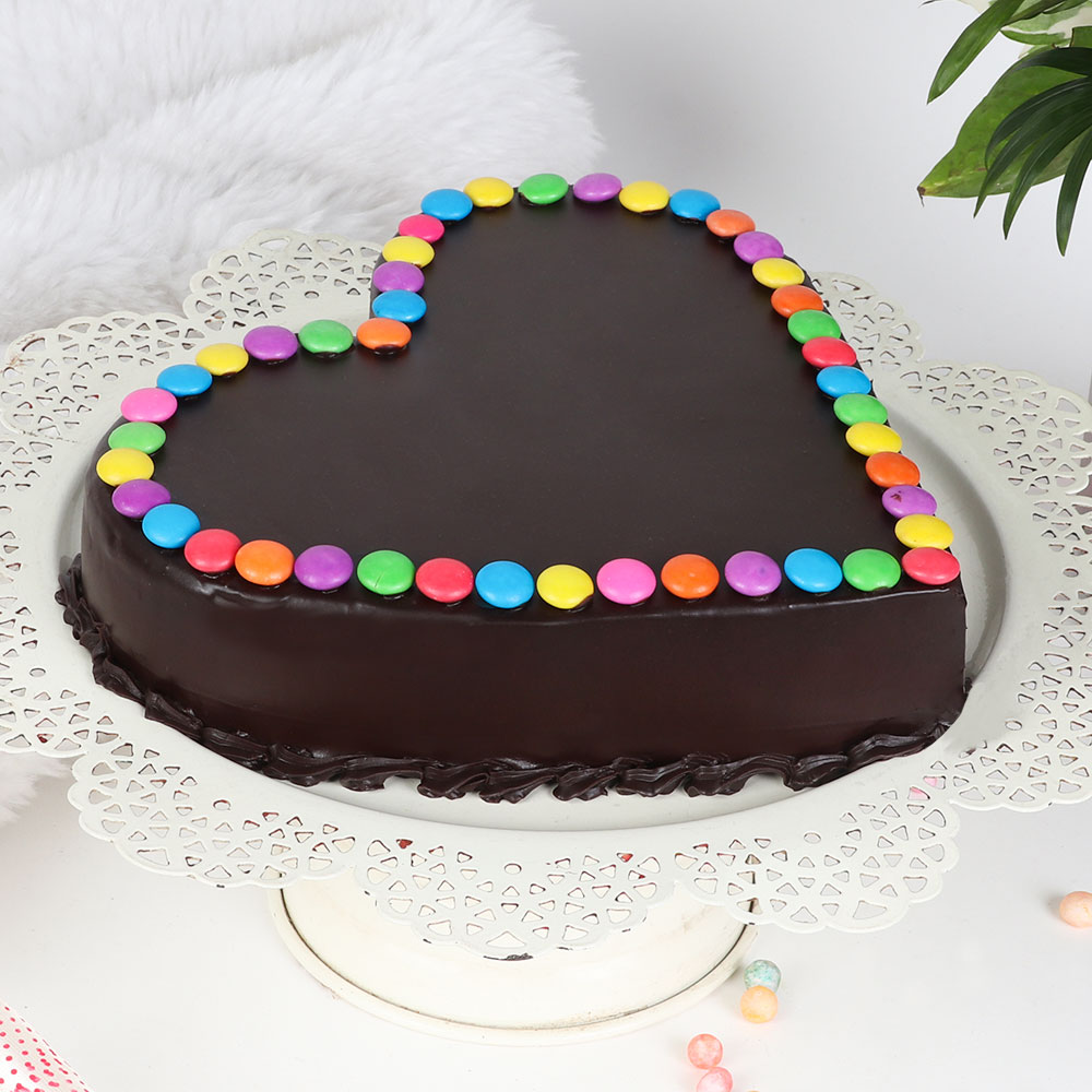 Order Heart Shaped Chocolate Gems Cake Online - 500g | Same Day ...