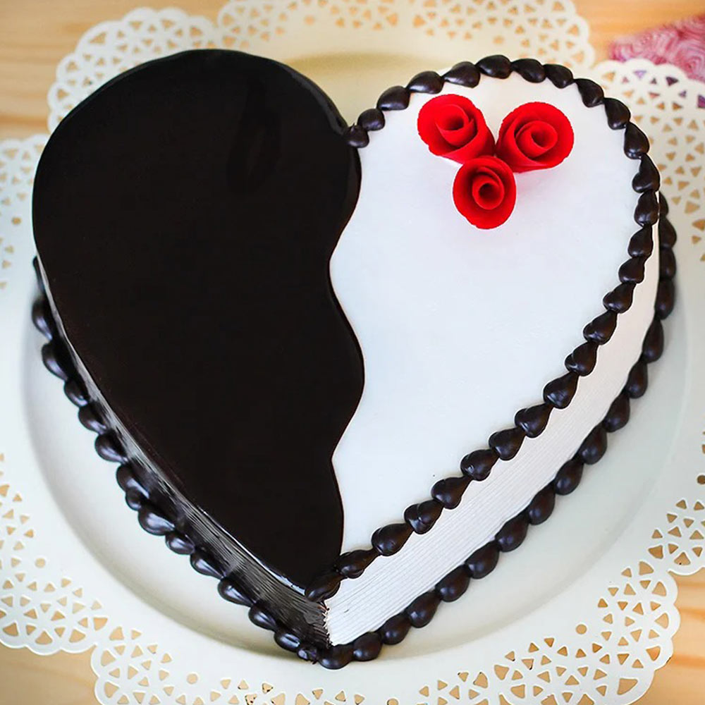 Heart Shaped Chocolate Vanilla Cake with Fondant Roses | Same Day ...