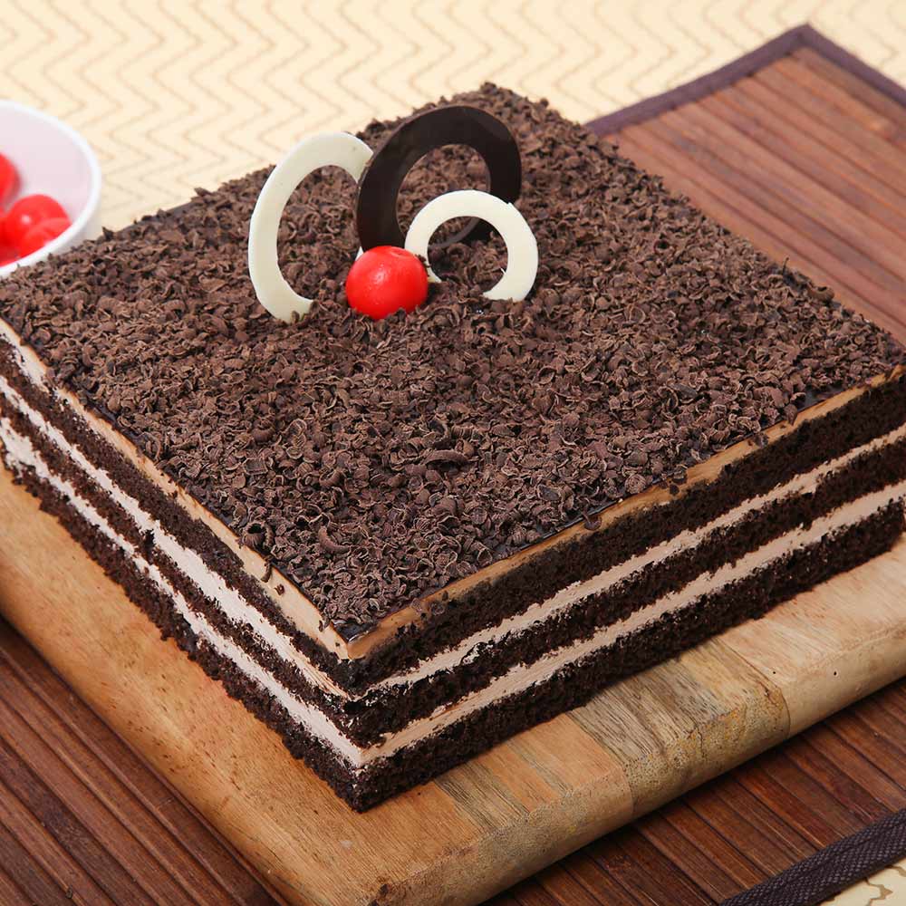 Order Square Shaped Black Forest Cake 1kg for Same Day Delivery