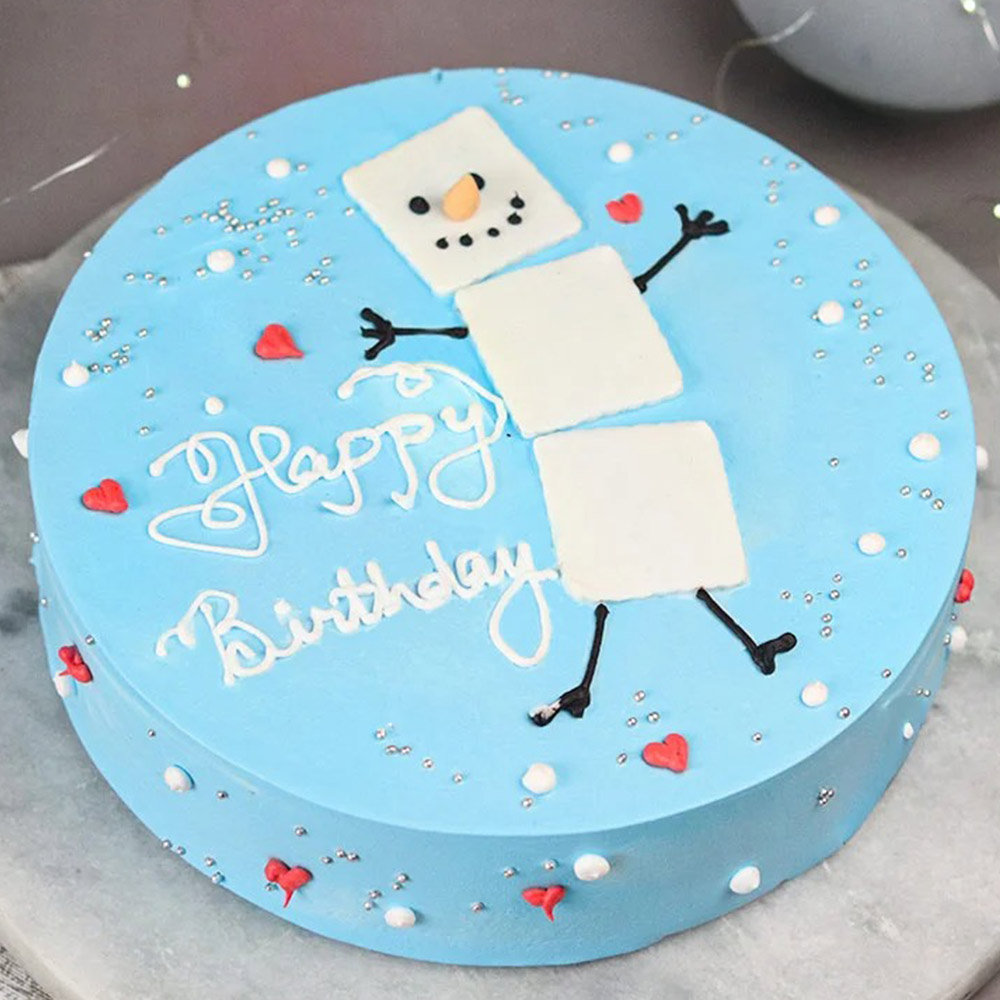 Snowman Happy Birthday Vanilla Cake